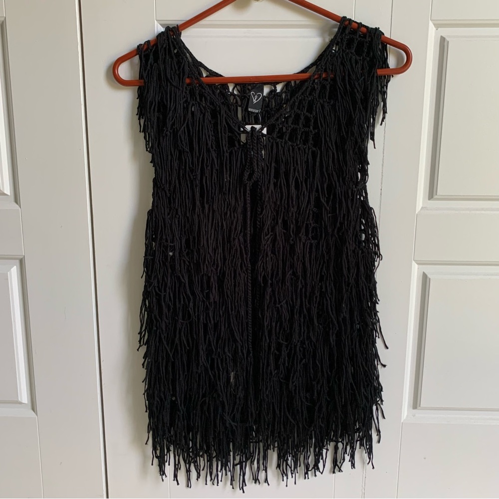 NWT Black fringe vest With the front tie